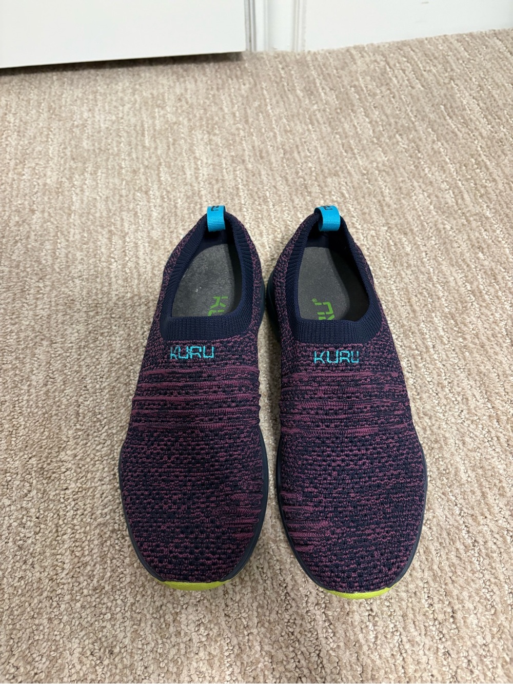 KURU Kids Slip-On Knit Sneakers in Navy and Purple with Teal Accents